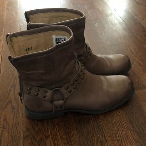 Frye short harness studded boots